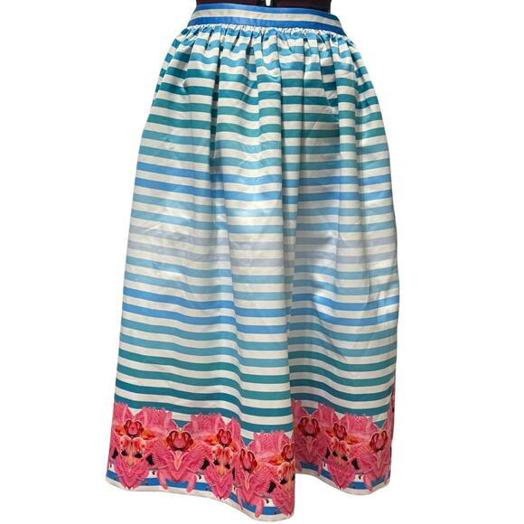 MANISH ARORA ANTHROPOLOGIE Seraphina Striped Midi Skirt Satin Teal Blue NWT 0 - Picture 2 of 9